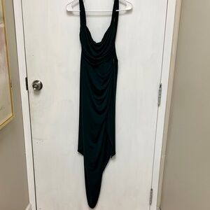 Lucy in the Sky Asymmetrical Hunter green  Dress backless w/tie